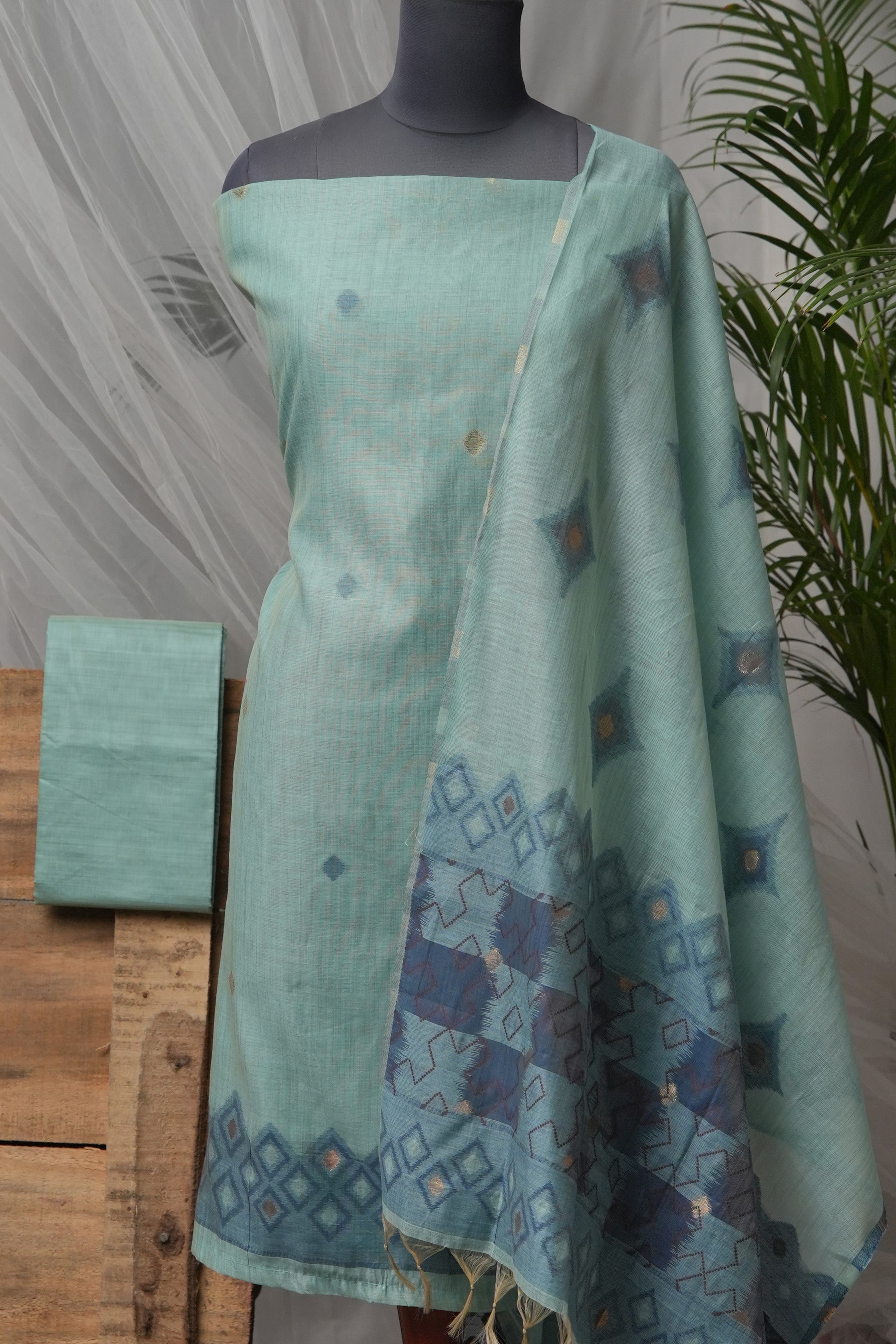 Aqua Mosaic - Mul Chanderi Suit Piece