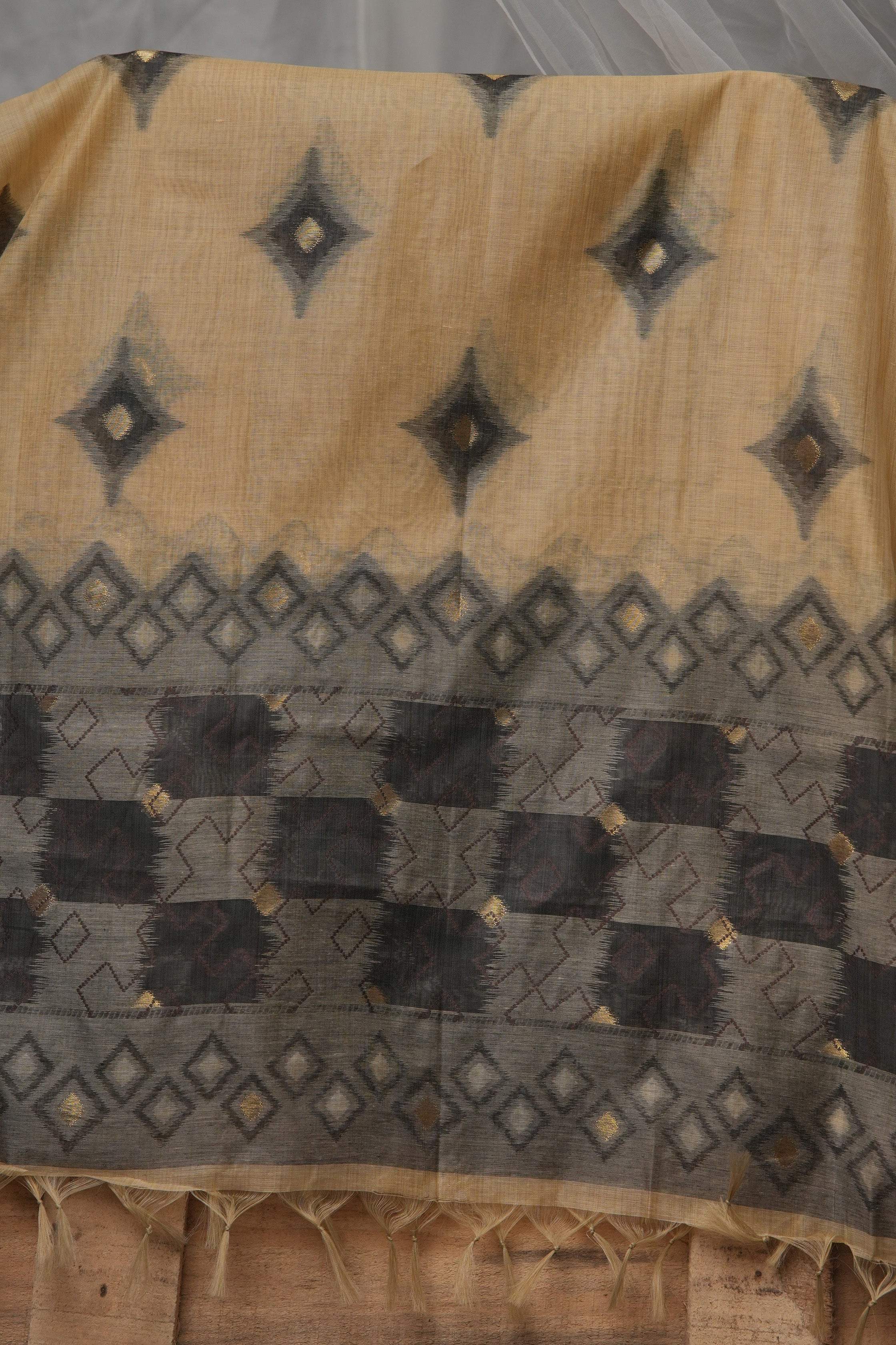 Khaki Tesselation - Mul Chanderi Suit Piece