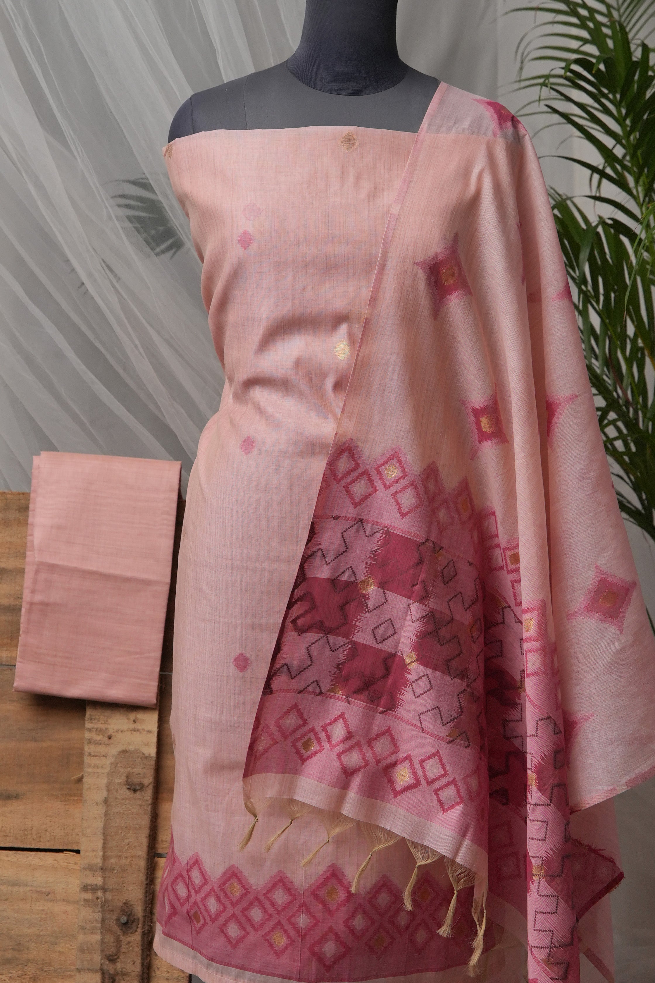 Rosy Plaid - Mul Chanderi Suit Piece