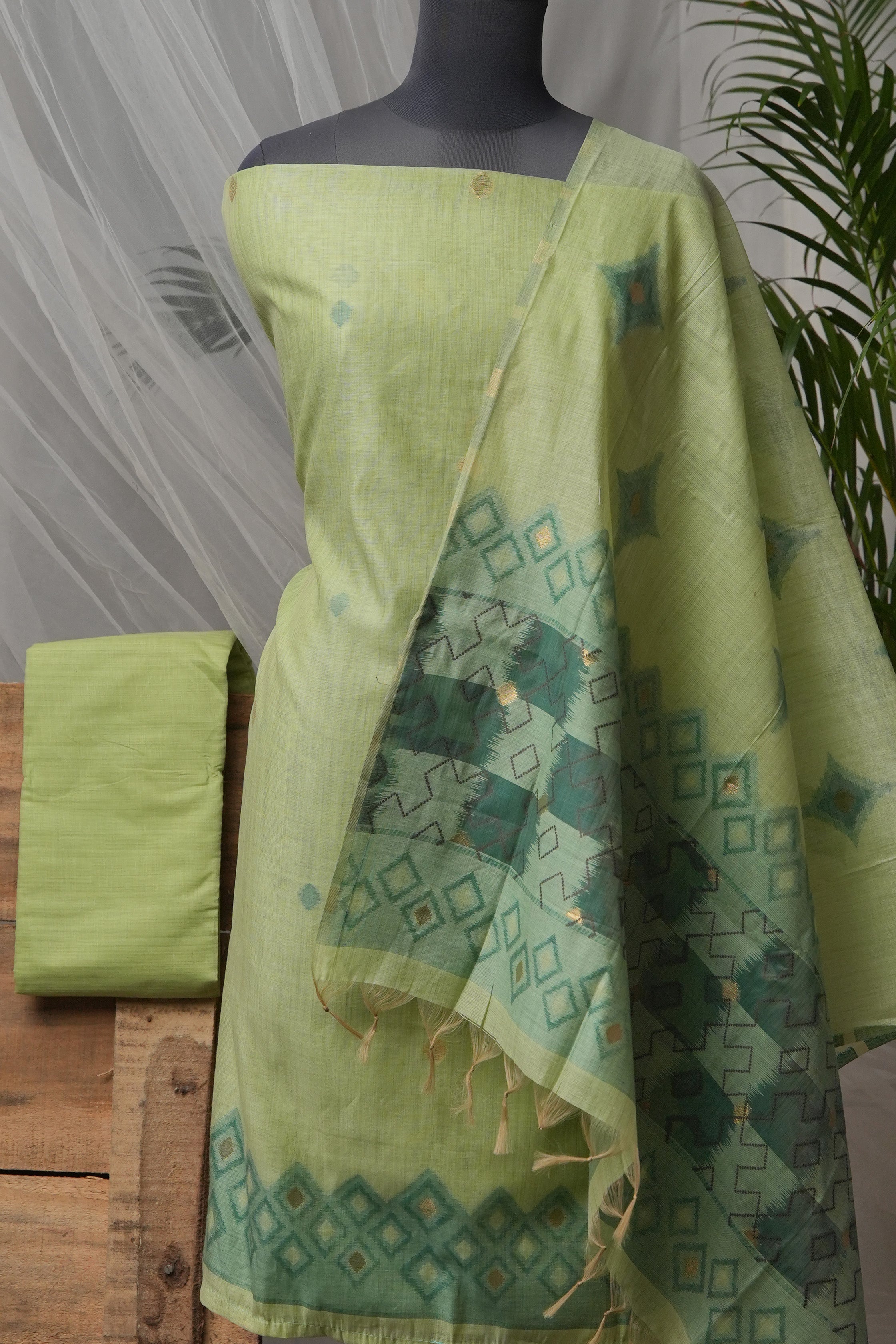 Emerald Geometry - Mul Chanderi Suit Piece