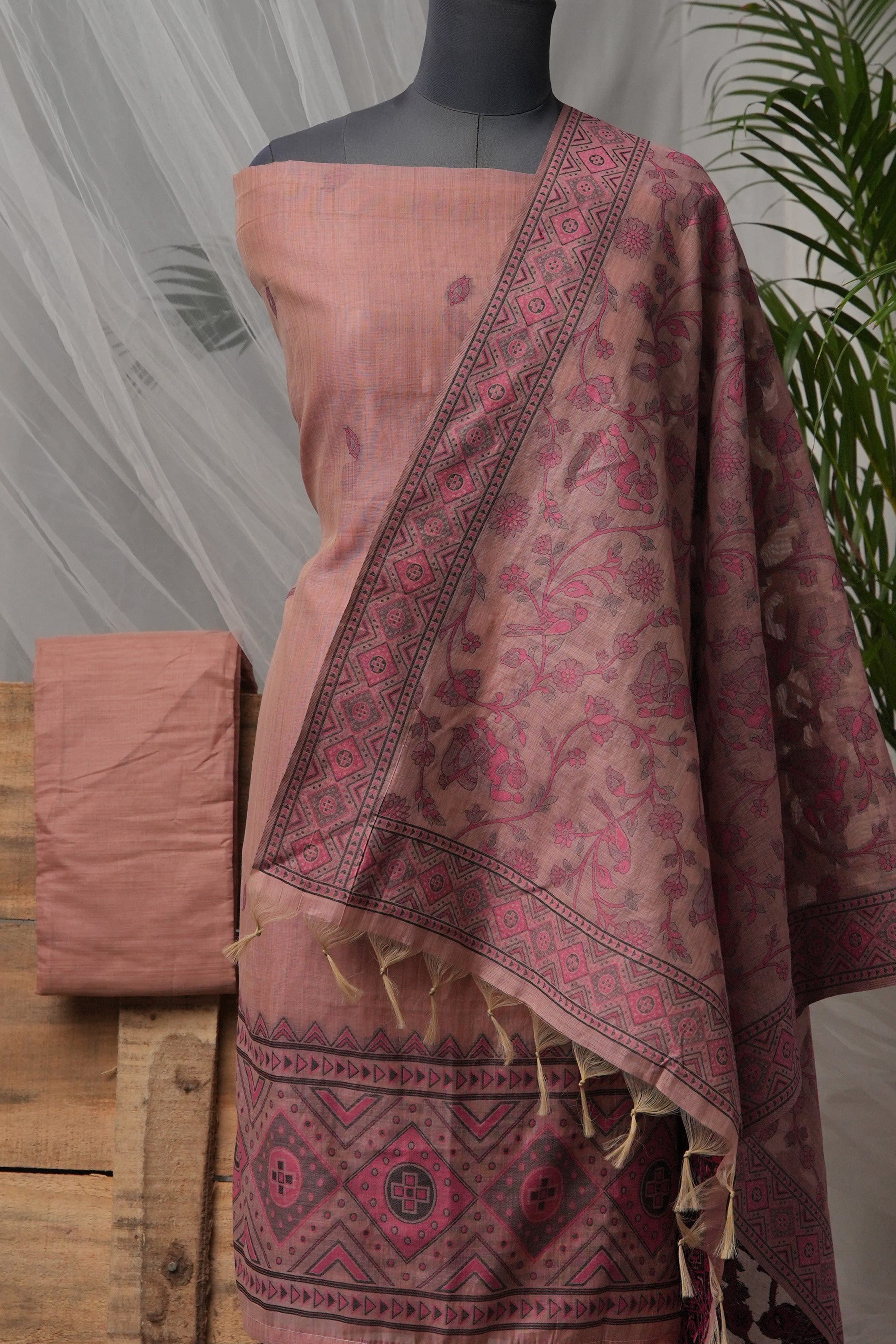 Peony Ornament - Mul Chanderi Suit Piece