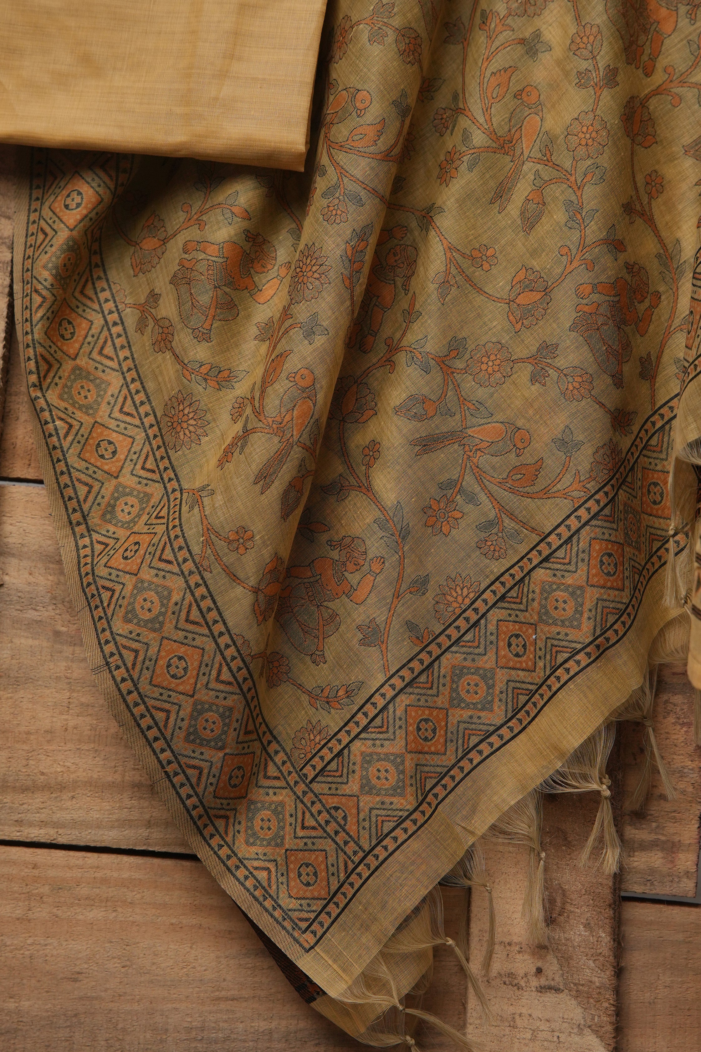 Mustard Motif - Mul Chanderi Suit Piece