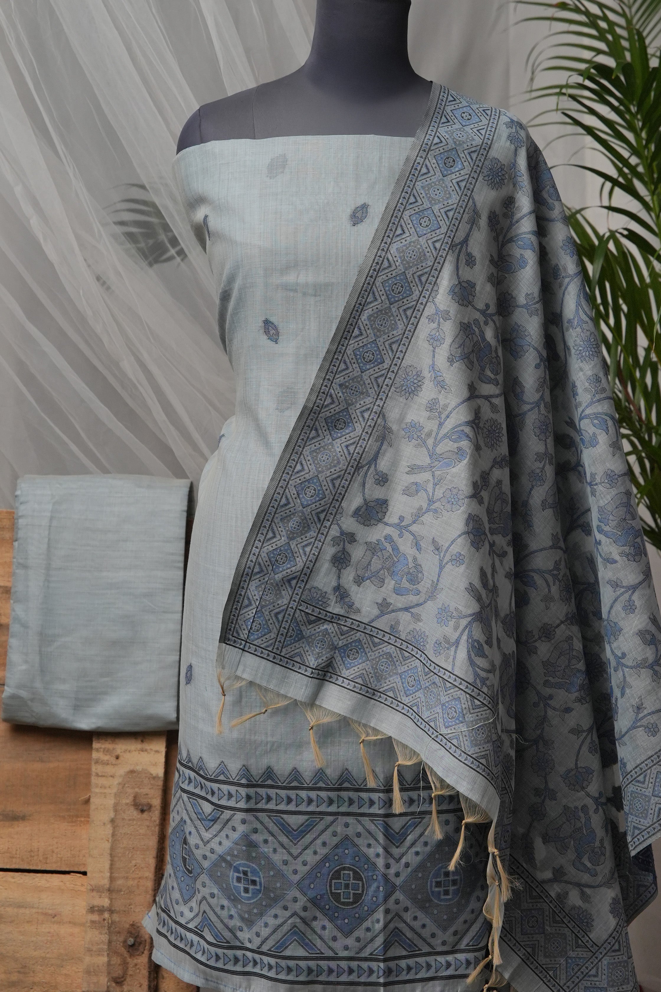 Indigo Scape - Mul Chanderi Suit Piece