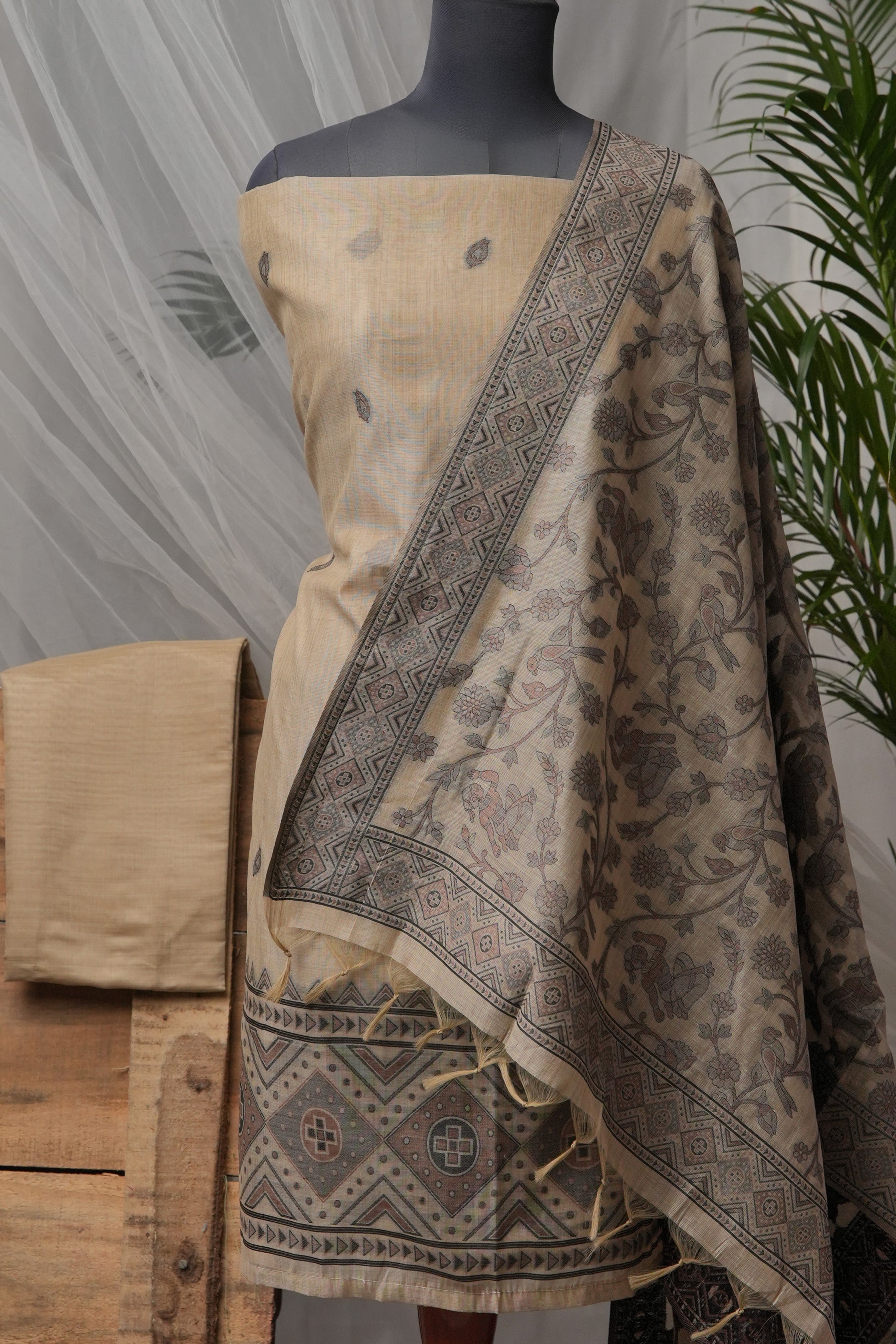 Taupe Ground - Mul Chanderi Suit Piece