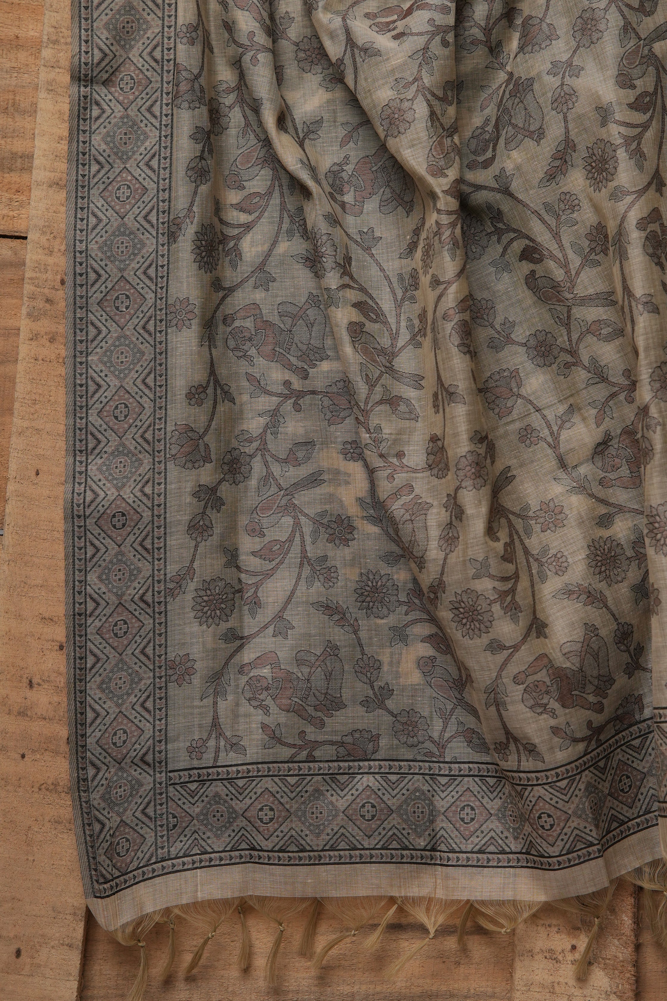 Taupe Ground - Mul Chanderi Suit Piece