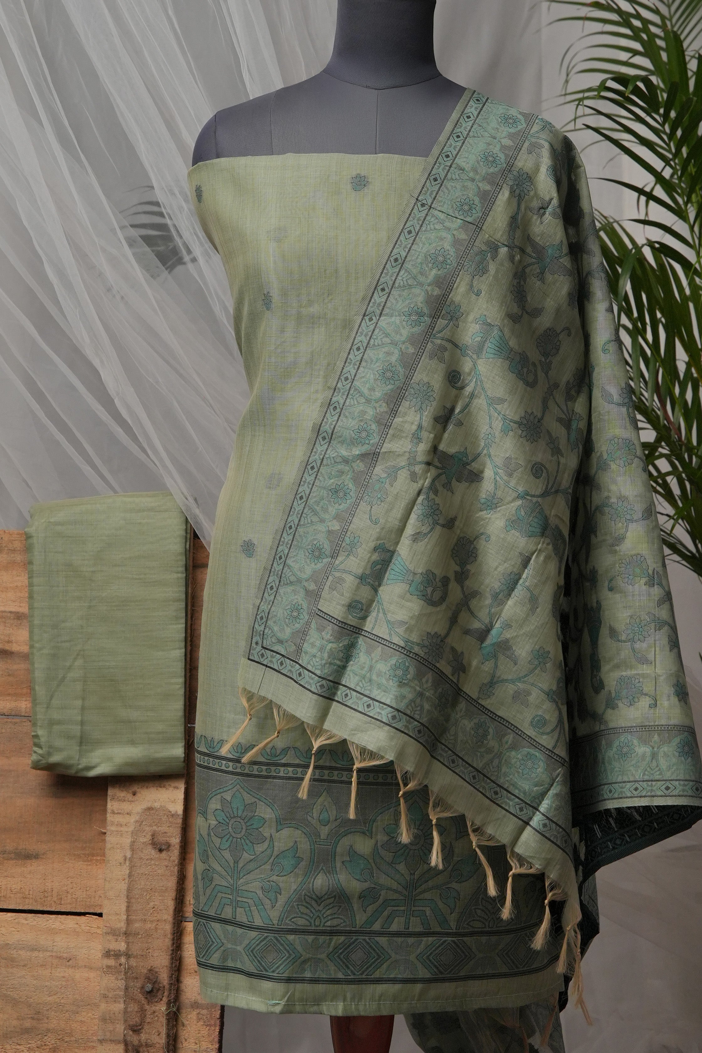 Sage Serenity - Mul Chanderi Suit Piece