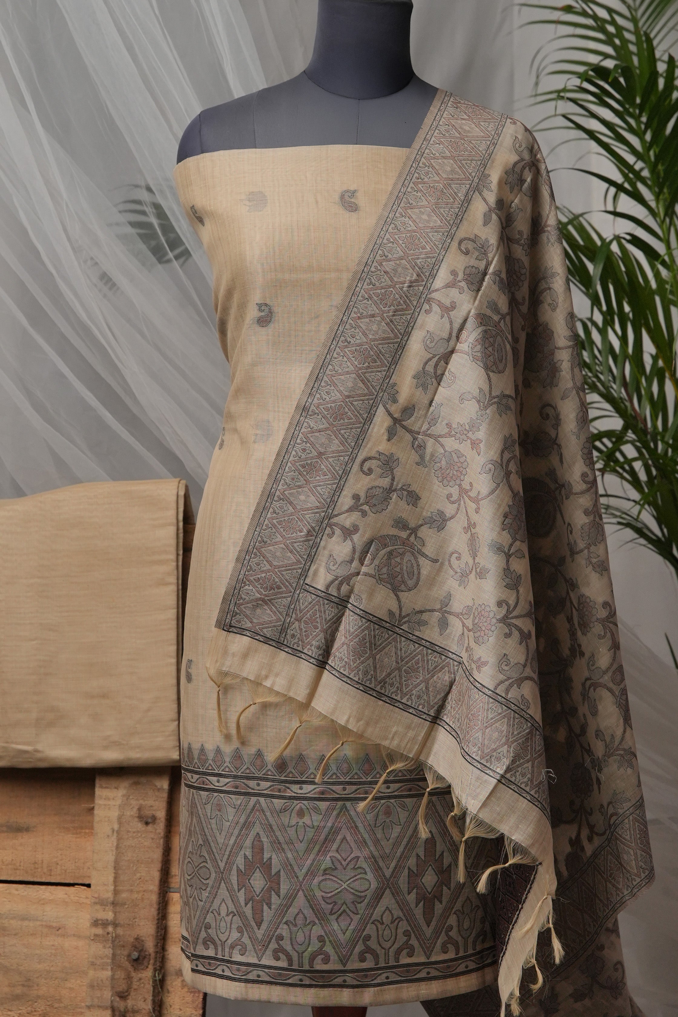 Fawn Imprint - Mul Chanderi Suit Piece