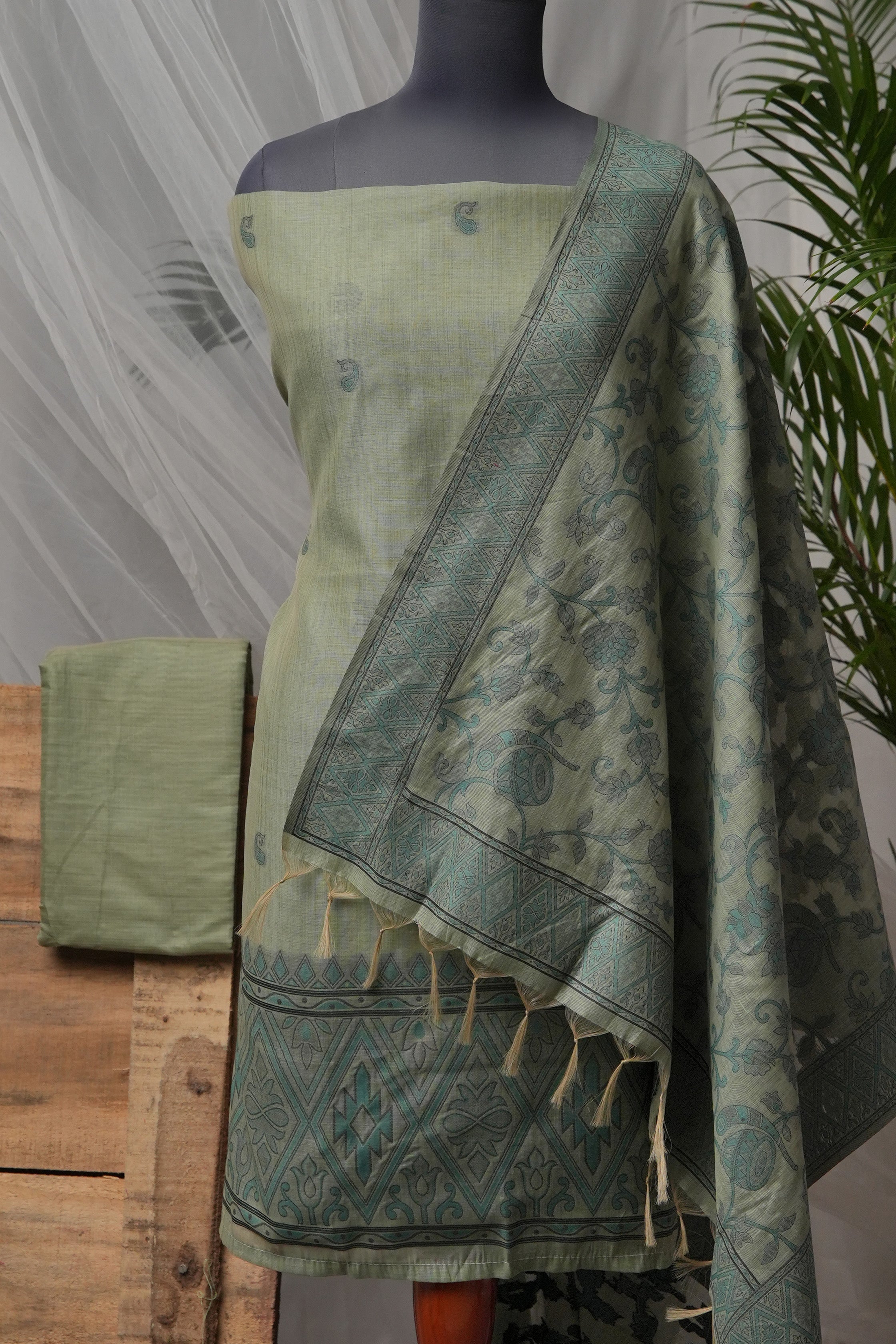 Foliage Hues - Mul Chanderi Suit Piece