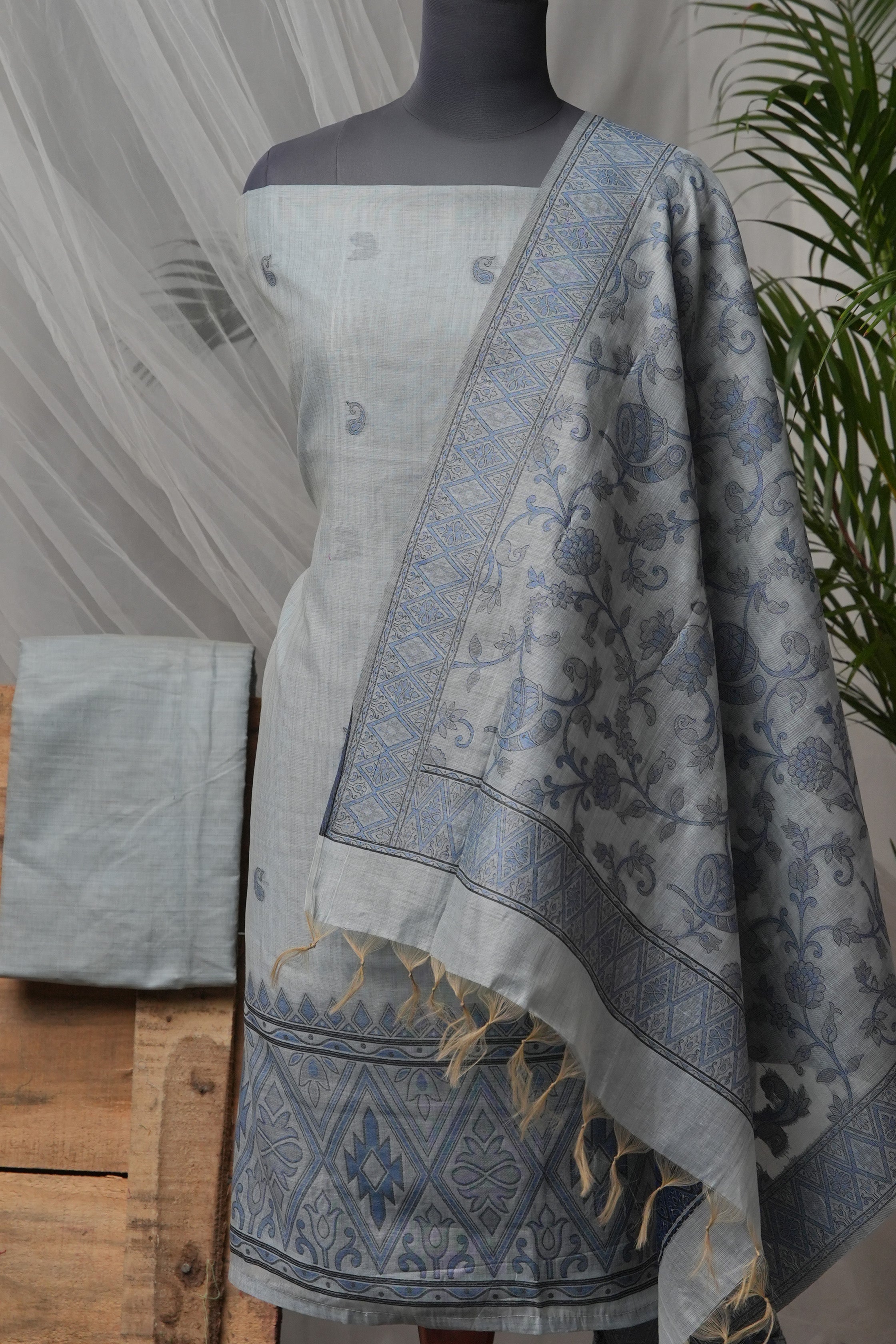Sky Mist Weave - Mul Chanderi Suit Piece