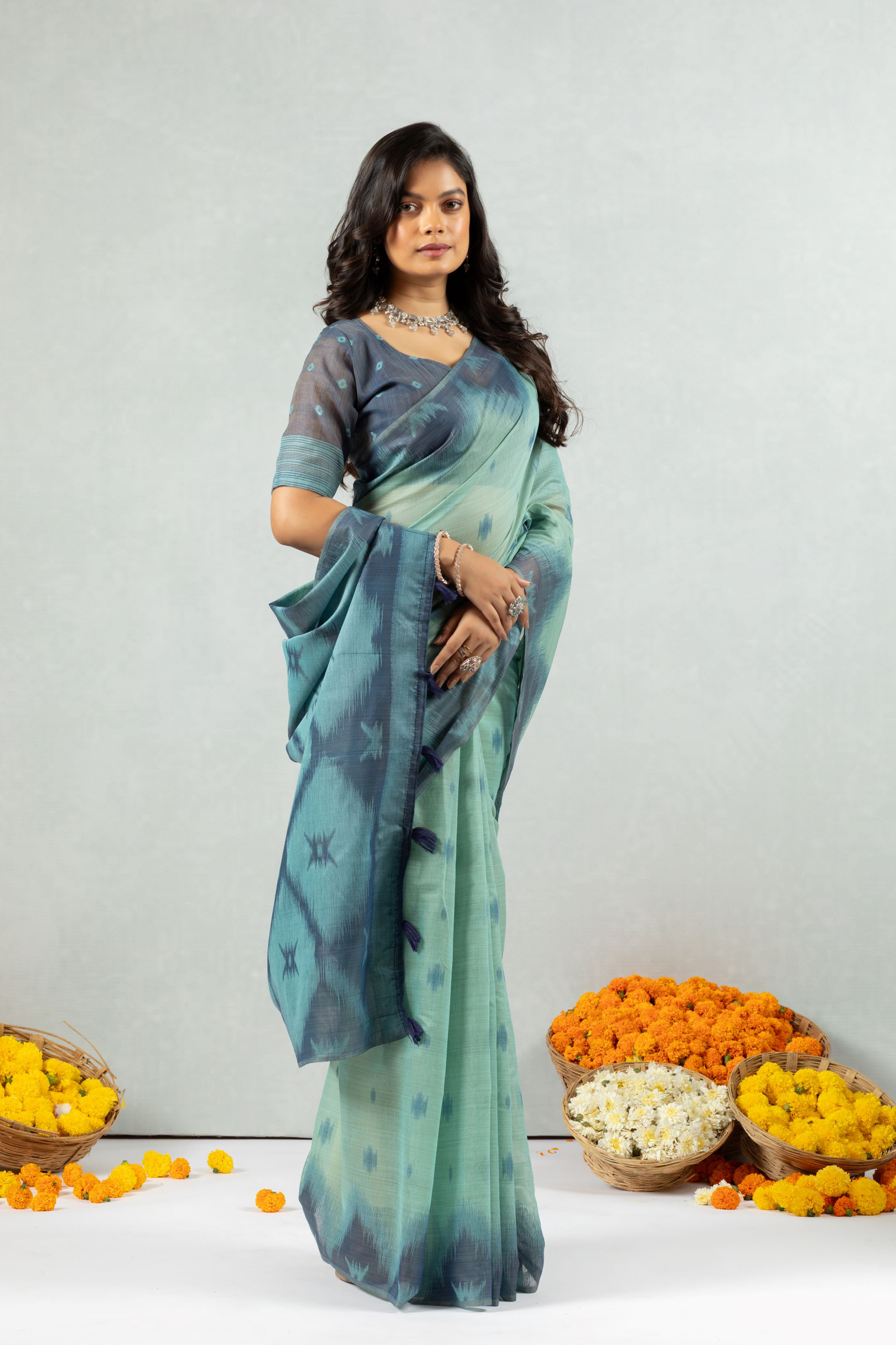 Neelara - The Tranquil Ikkat Cotton Saree