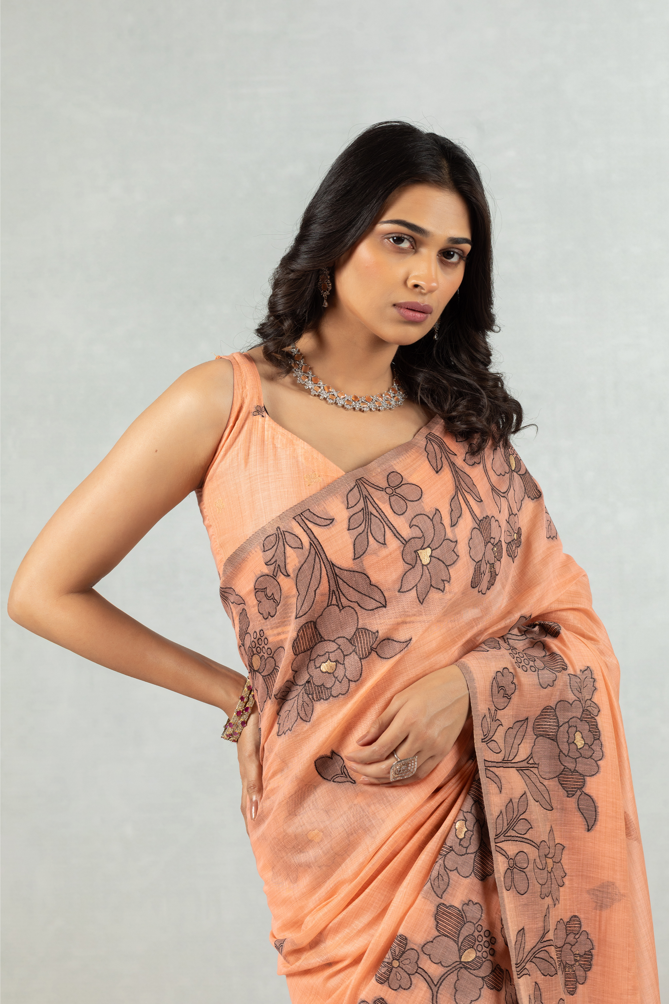Rekha - The Hand-Drawn Flame Saree