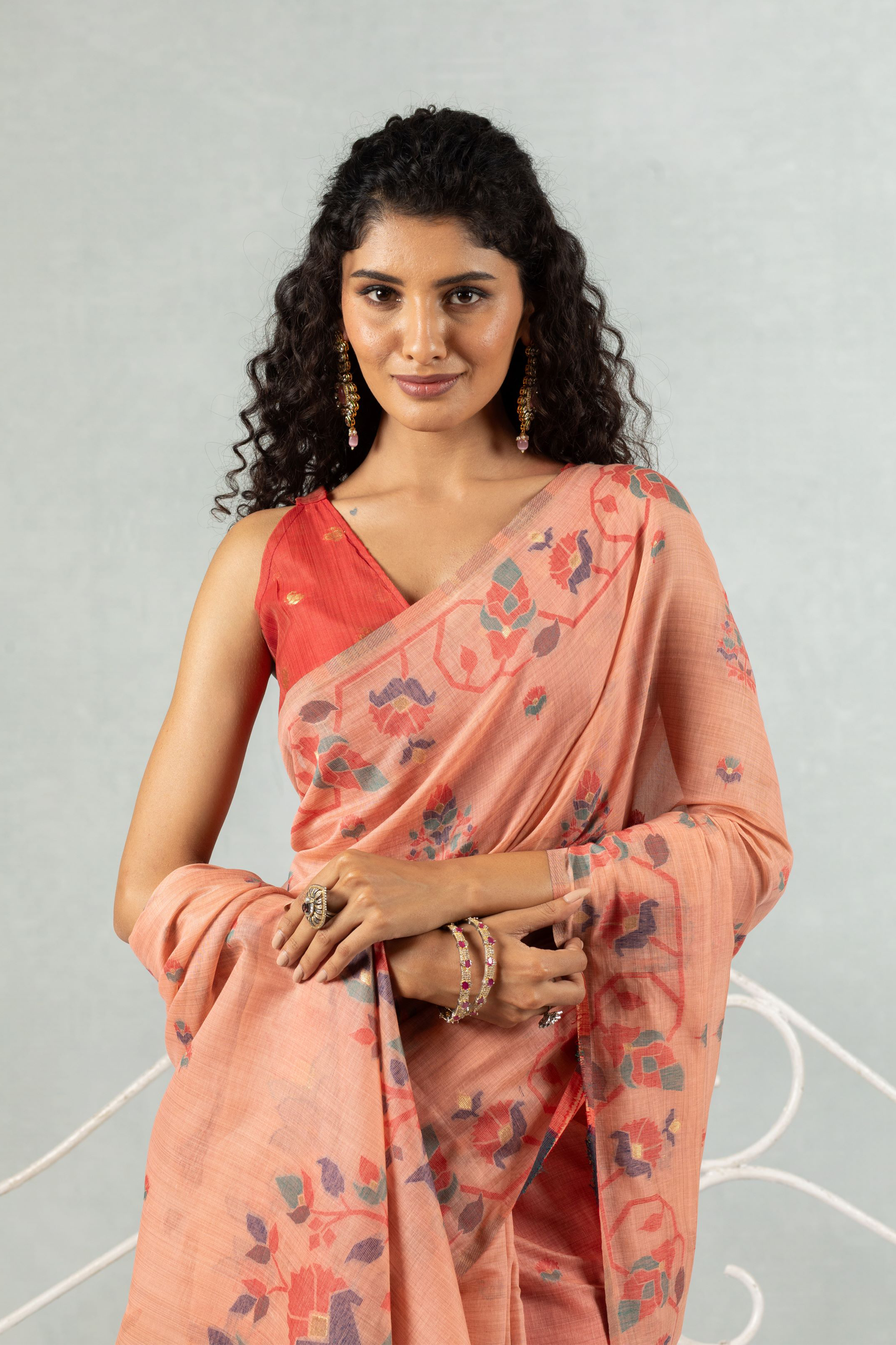 Aavya - Coral Bloom Whisper Saree