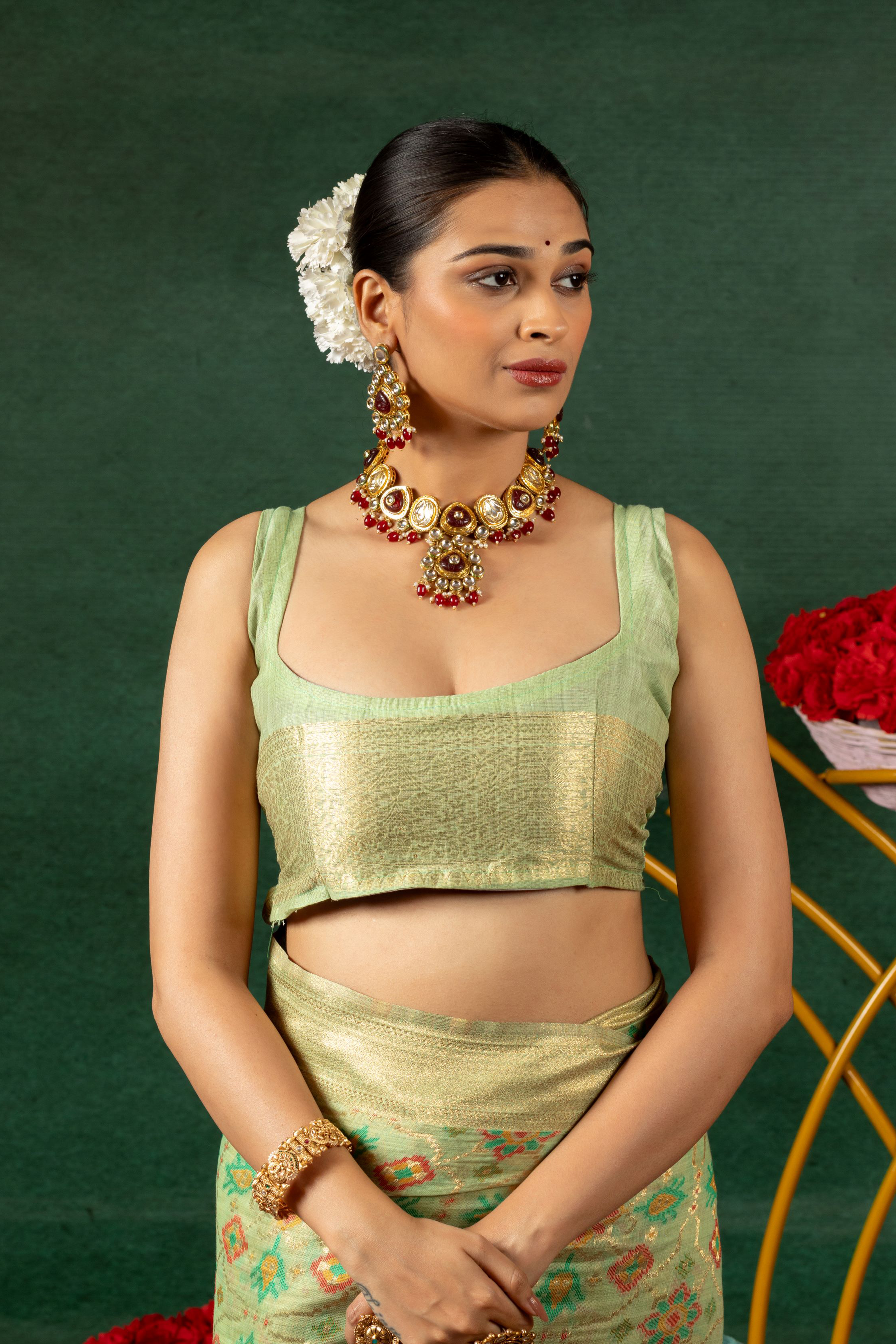 Vritika - Geometric Grace on Tissue Gold Saree