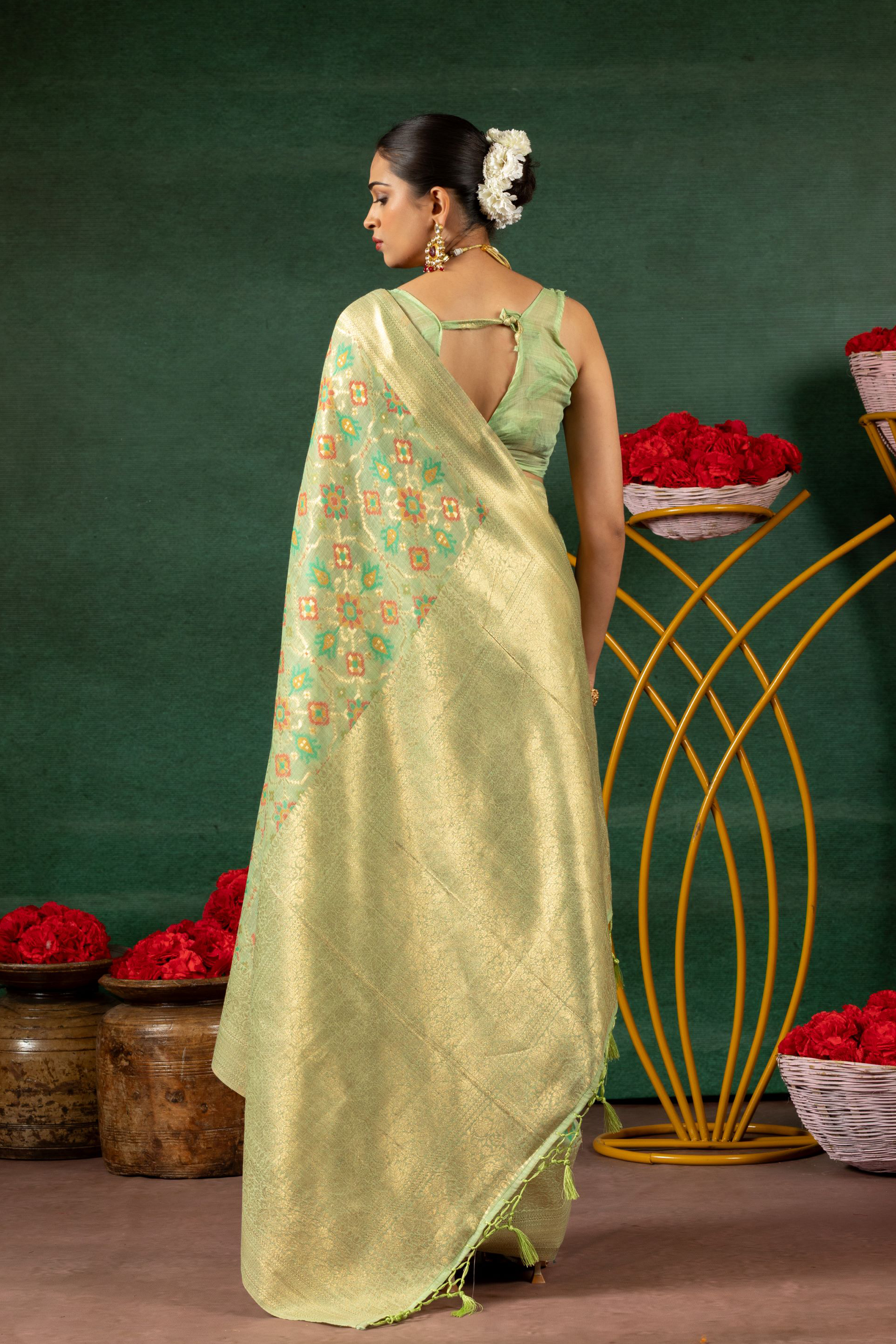 Vritika - Geometric Grace on Tissue Gold Saree