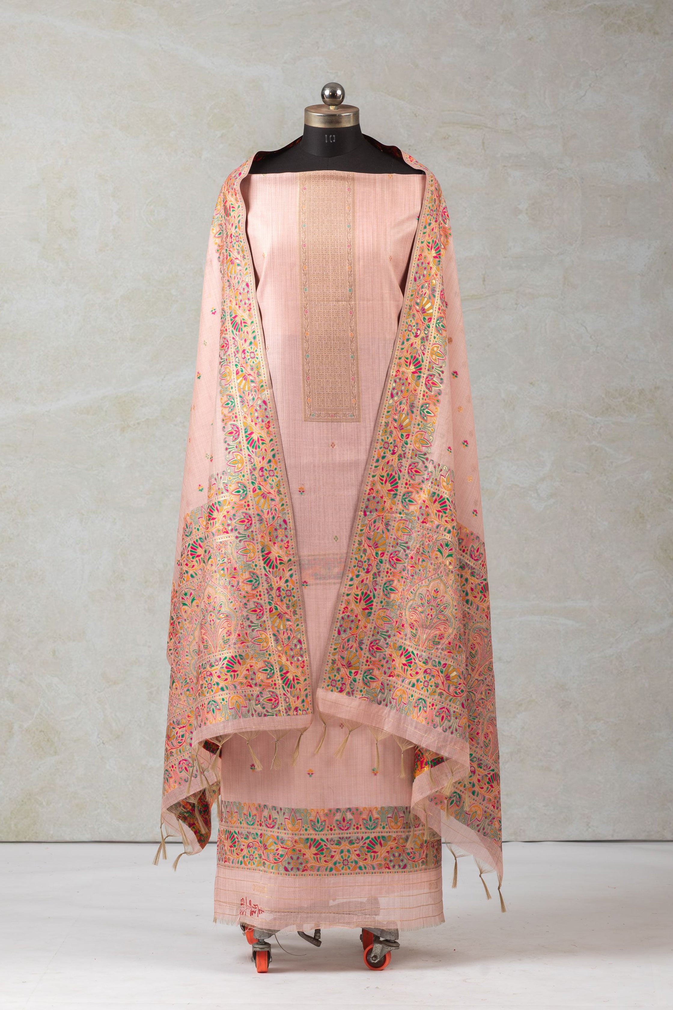 Pink Parade Jamdani Kashmiri Cotton Suit Piece