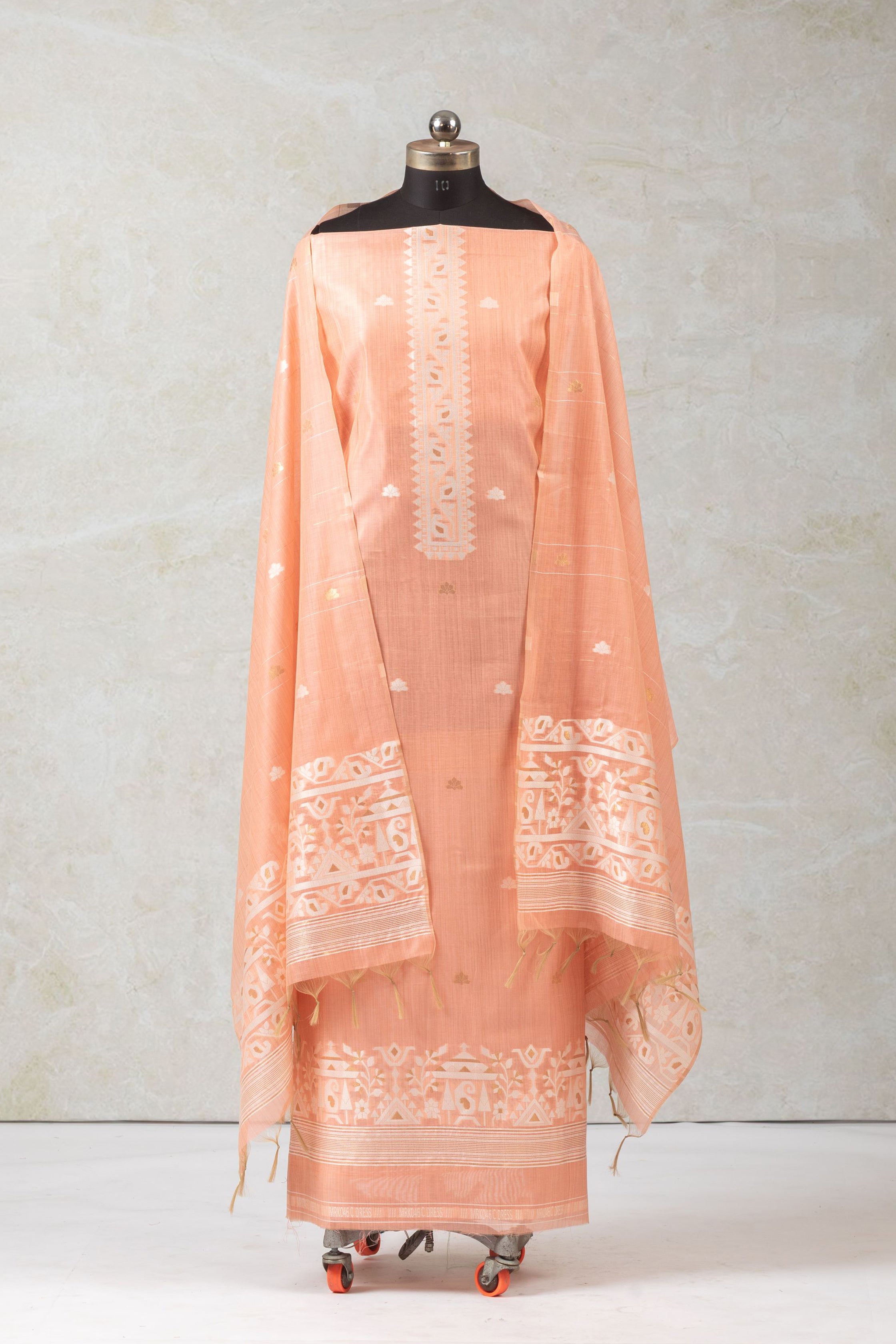 Tribal Peach Jamdani Cotton Suit Piece