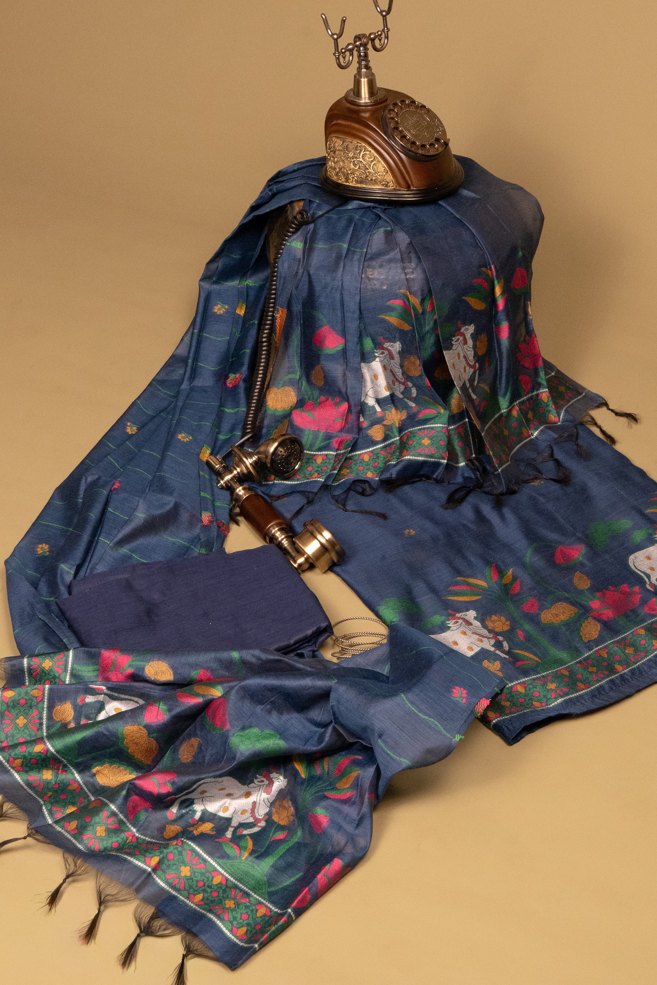 Sapphire Tale Jamdani Pichwai Cotton Suit Piece