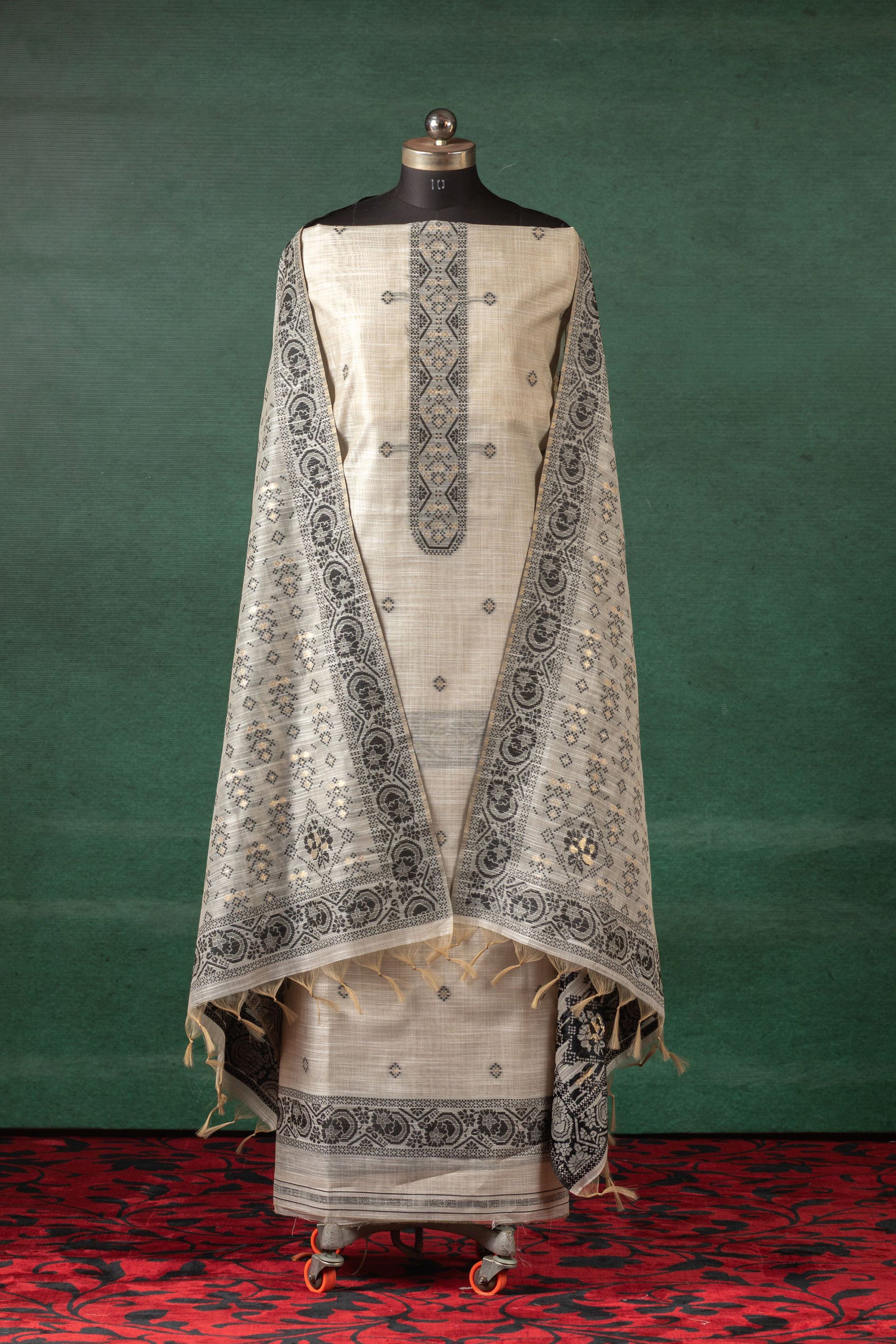 Noir Charm Jamdani Linen Cotton Suit Piece