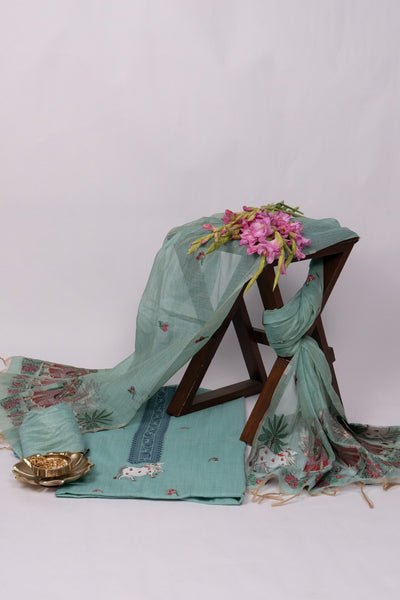 Mint Royale Jamdani Pichwai Cotton Suit Piece