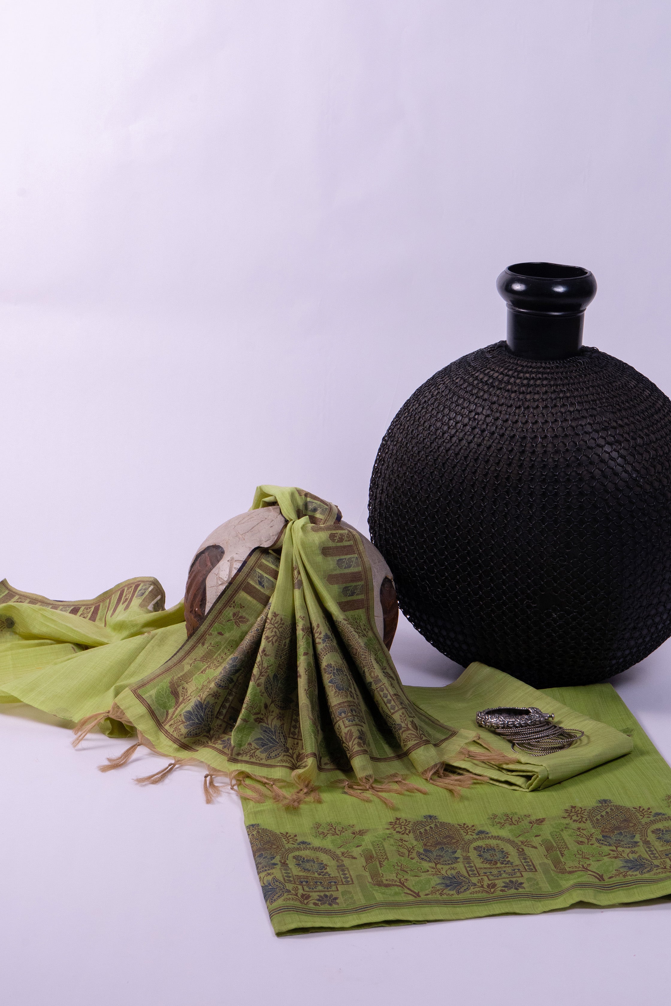 Seafoam Tapestry Jamdani Munga Cotton Suit Piece