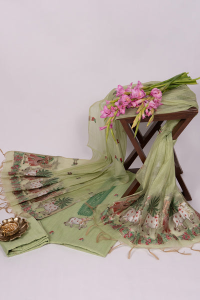 Verdure Poise Jamdani Pichwai Cotton Suit Piece
