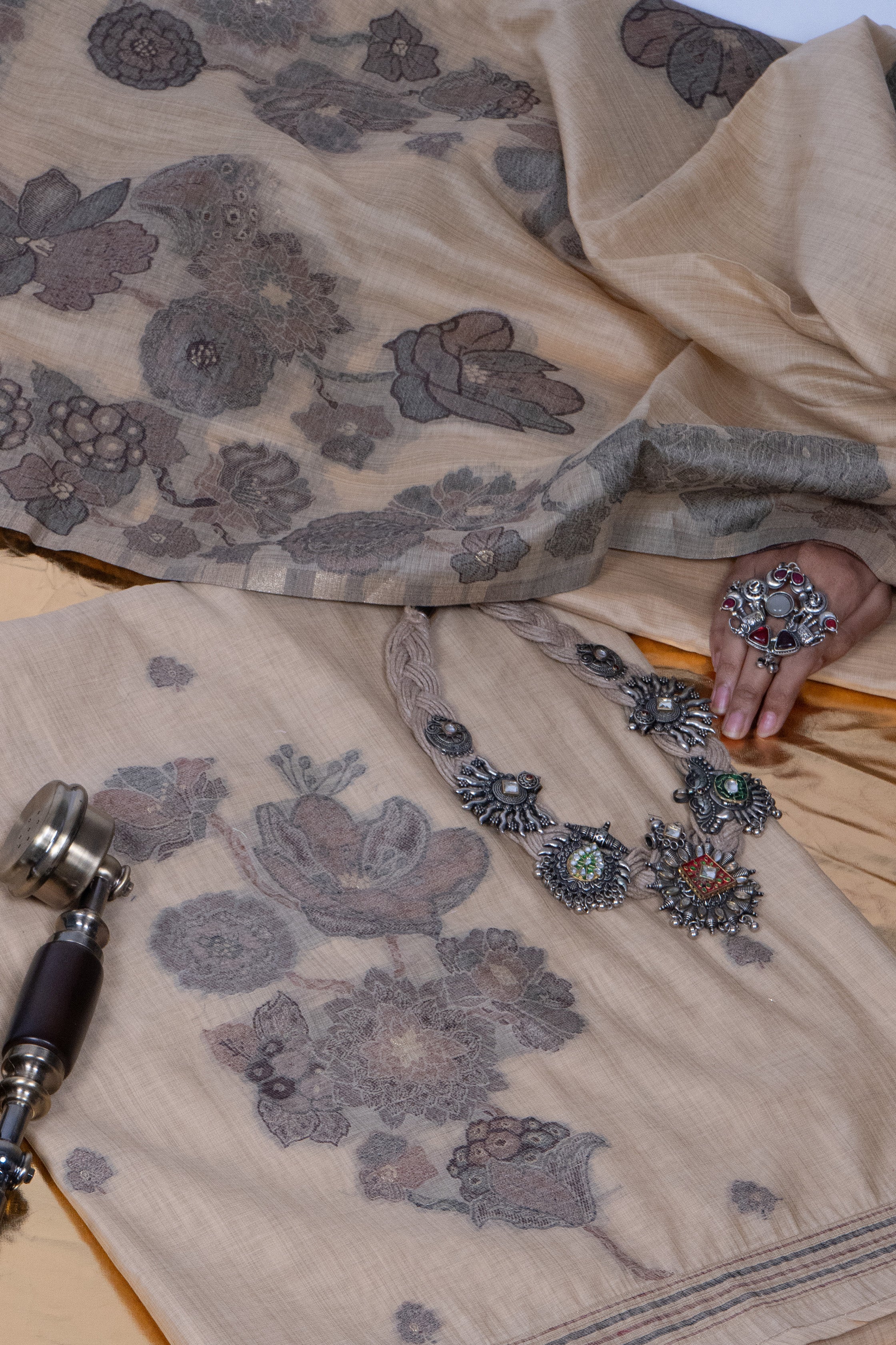 Sepia Trail Jamdani Munga Cotton Suit Piece