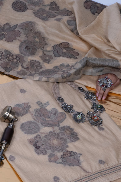 Sepia Trail Jamdani Muga Cotton Suit Piece