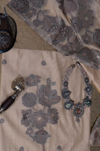 Sepia Trail Jamdani Munga Cotton Suit Piece