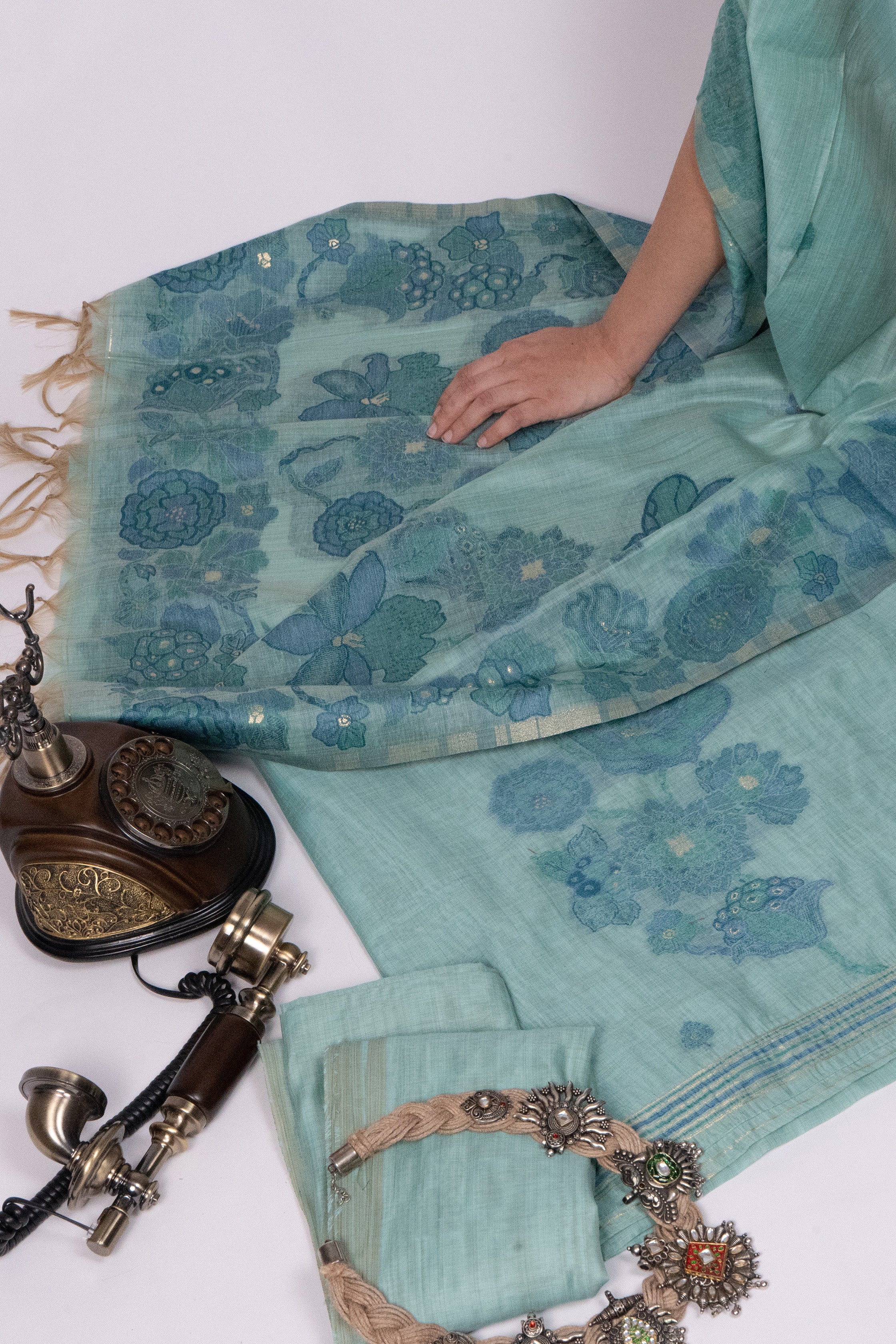 Cyan Grove Jamdani Munga Cotton Suit Piece