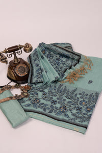 Cobalt Relic Jamdani Mul Chanderi Suit Piece