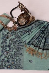 Cobalt Relic Jamdani Mul Chanderi Suit Piece