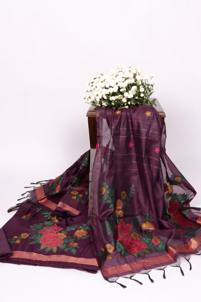 Plum Grove Jamdani Mul Chanderi Suit Piece