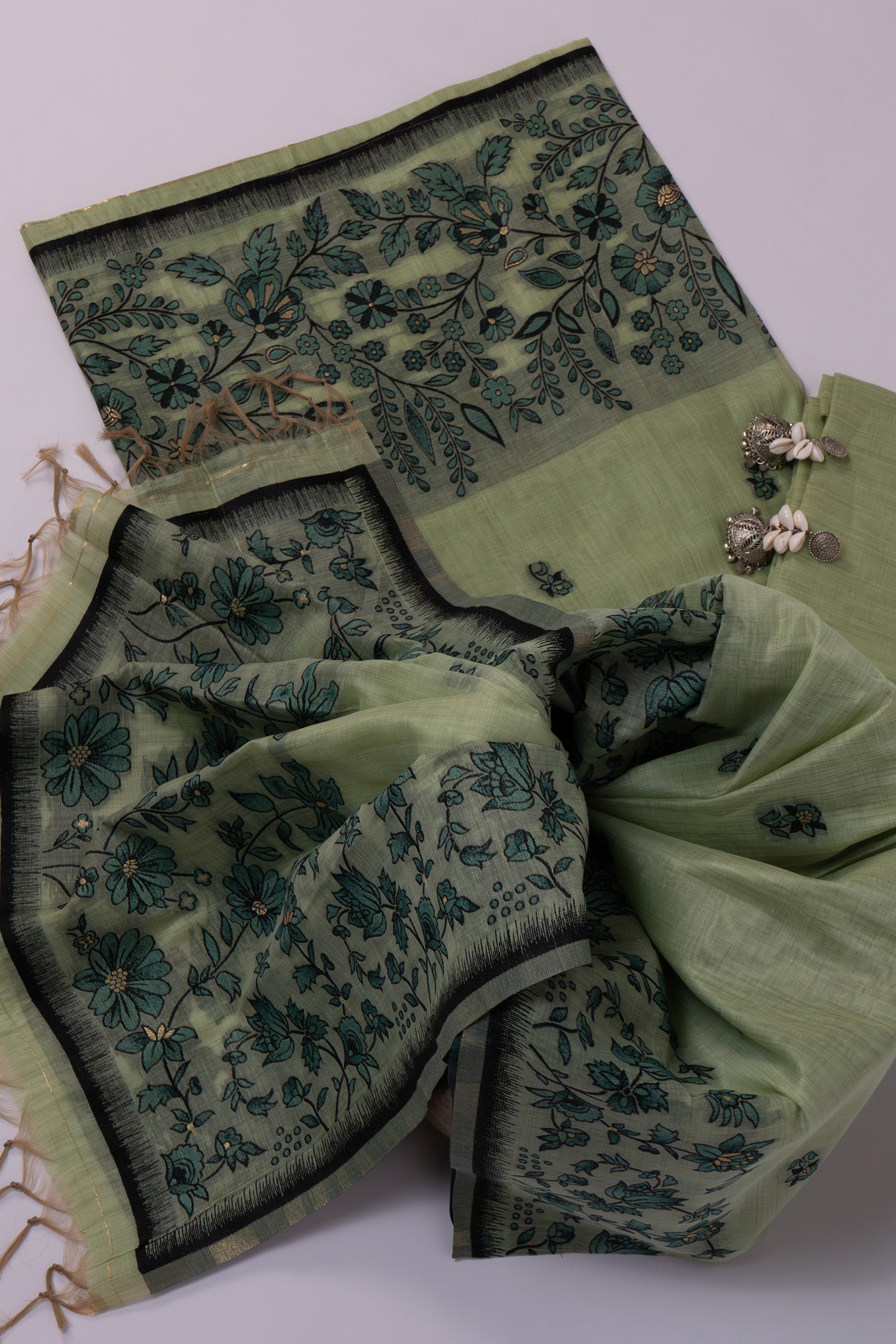 Thicket Hue Jamdani Mul Chanderi Suit Piece