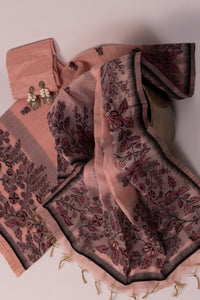 Rosewood Sketch Jamdani Mul Chanderi Suit Piece