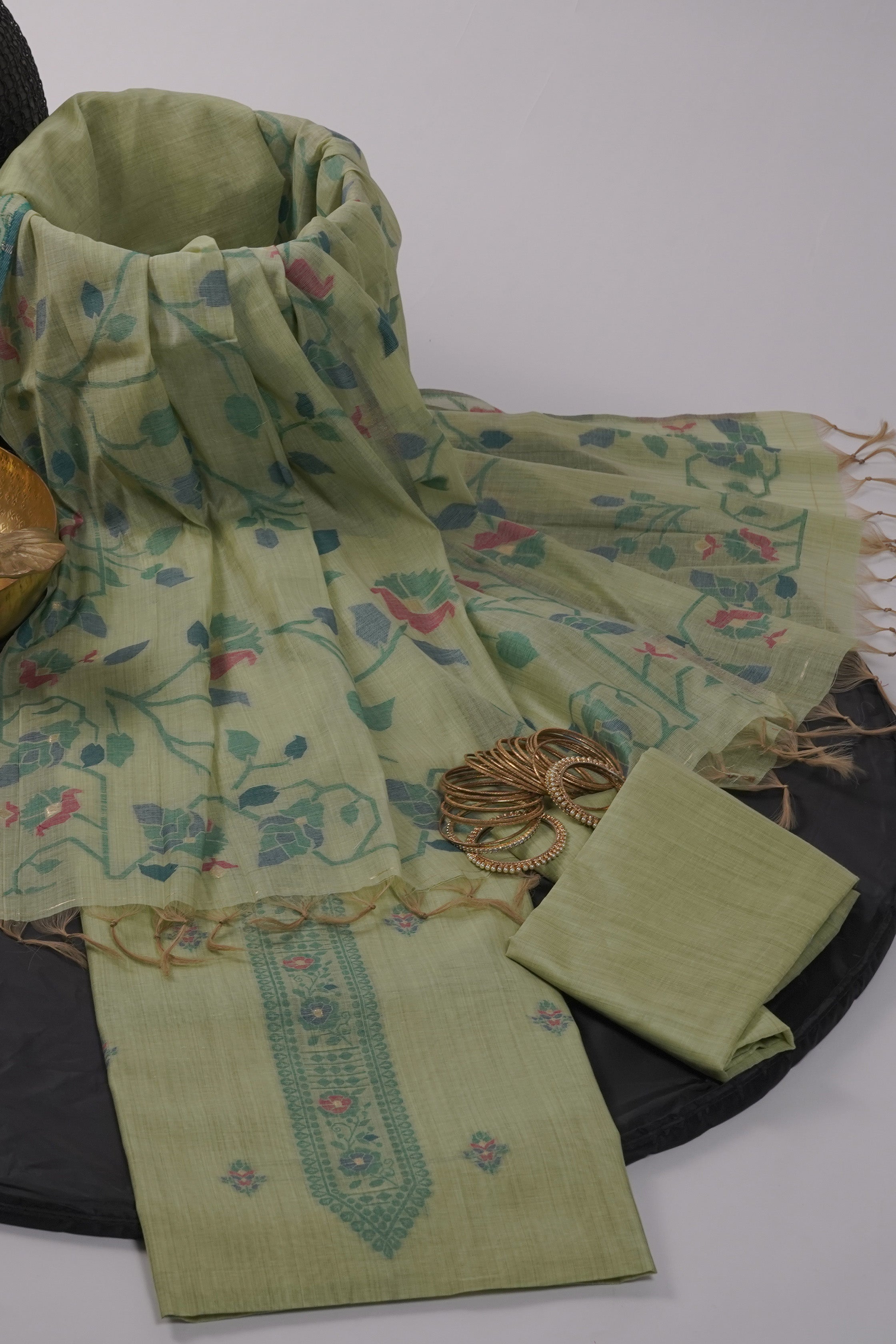 Verdigris Charm Jamdani Cotton Suit Piece