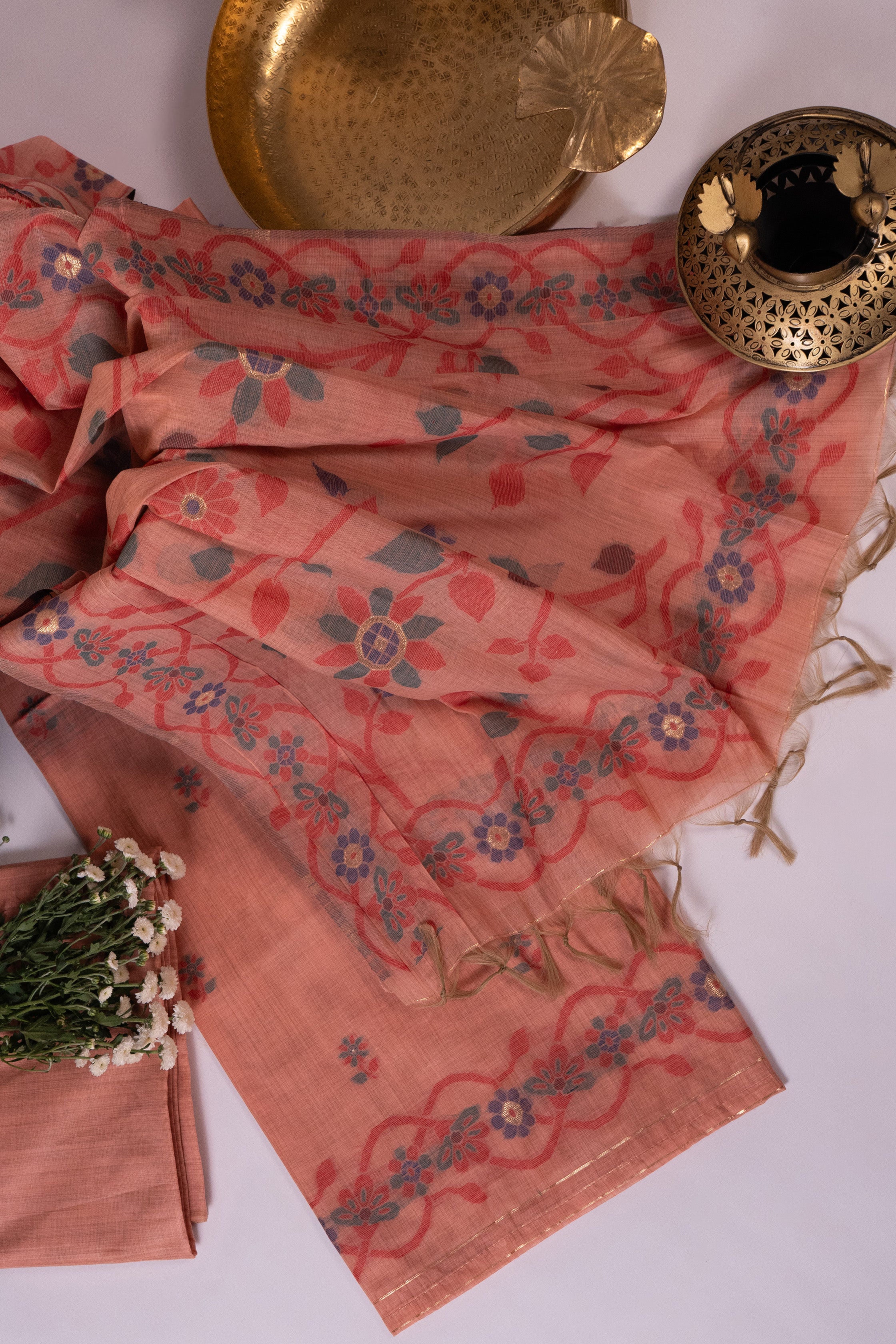 Coral Fern Jamdani Cotton Suit Piece