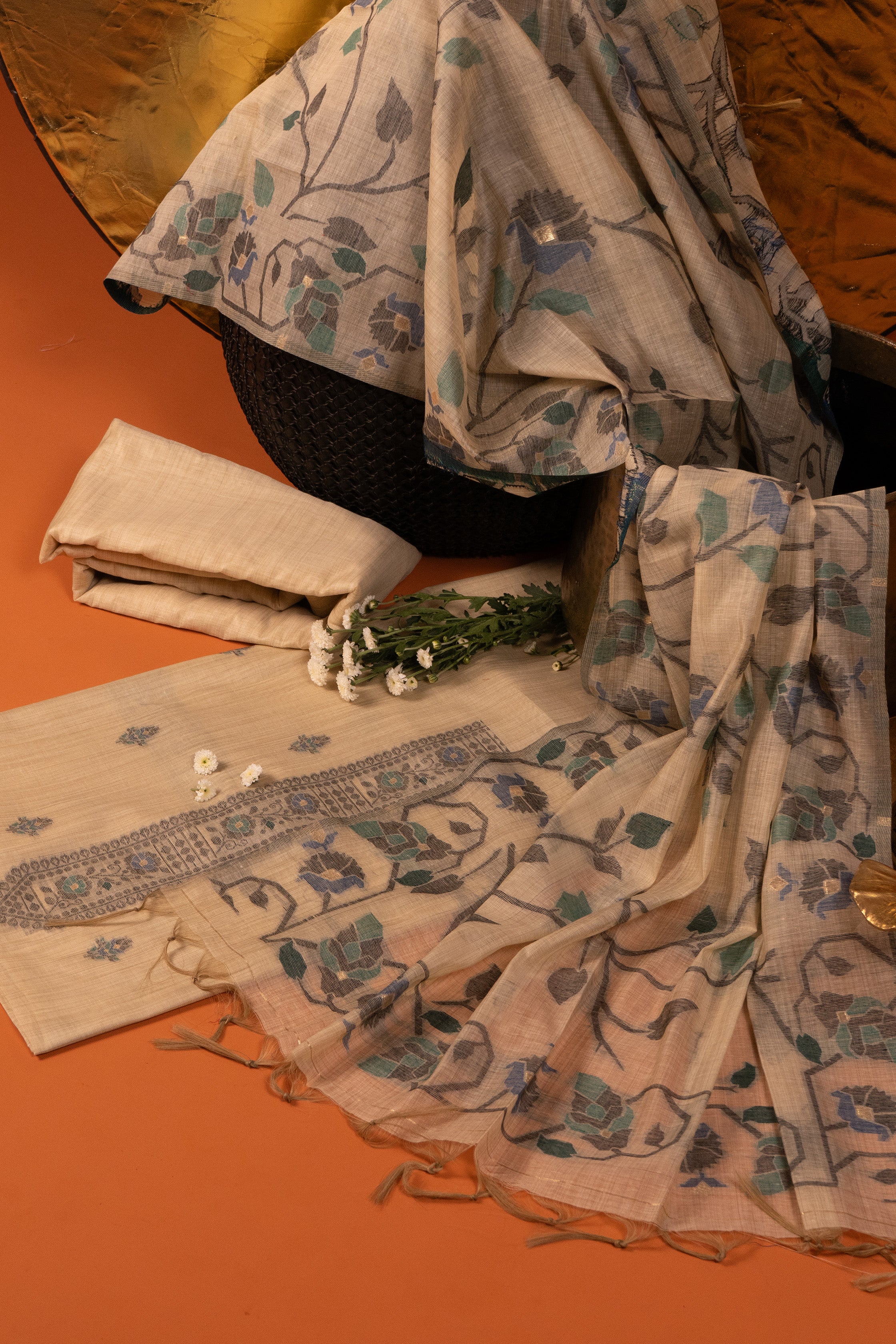 Clay Ecstasy Jamdani Cotton Suit Piece