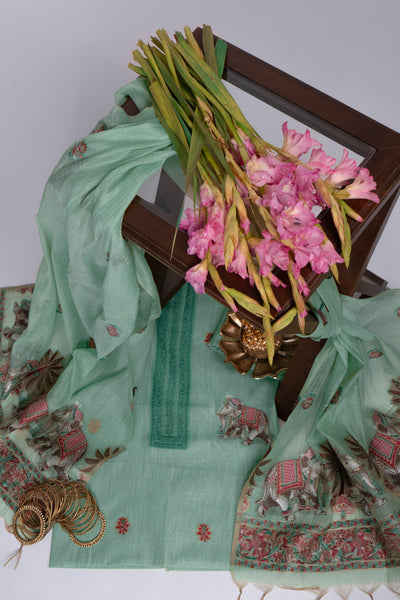 Celeste Echo Jamdani Pichwai Cotton Suit Piece