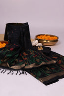 Ebon Enchantment Jamdani Mul Chanderi Suit Piece