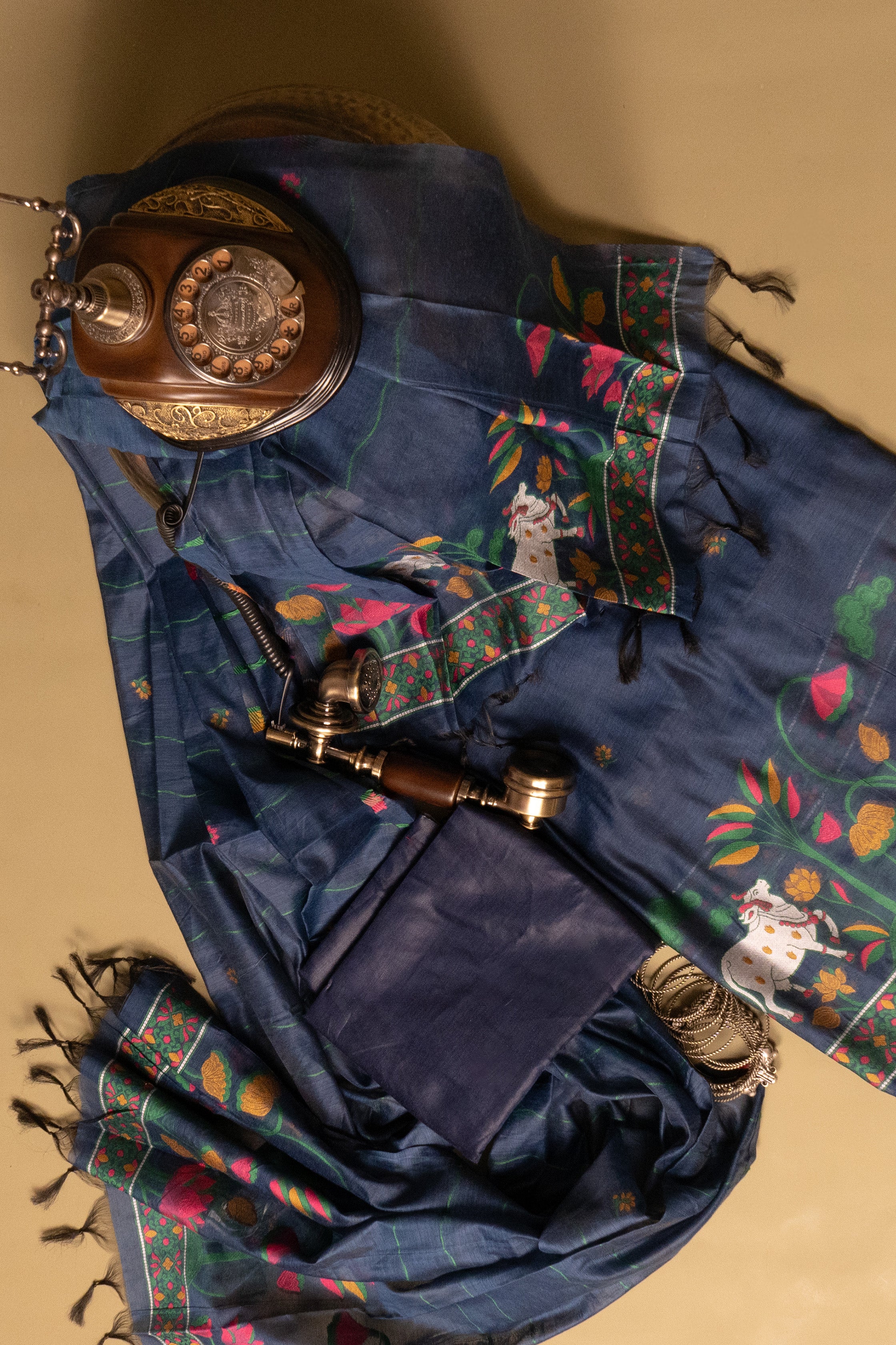 Sapphire Tale Jamdani Pichwai Cotton Suit Piece