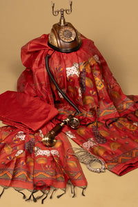 Crimson Chronicle Jamdani Pichwai Cotton Suit Piece