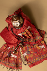 Crimson Chronicle Jamdani Pichwai Cotton Suit Piece