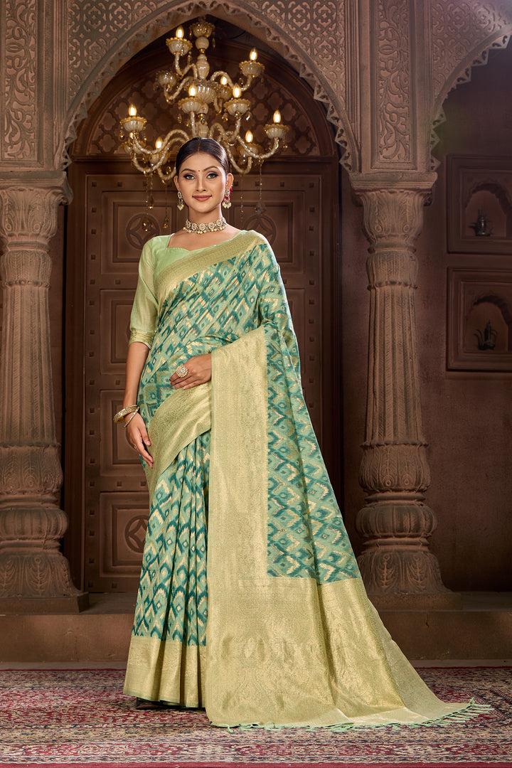 Cool Green Ikat Saree Weavekaari