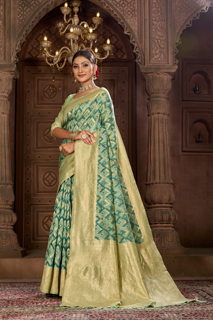 Cool Green Ikat Saree Weavekaari