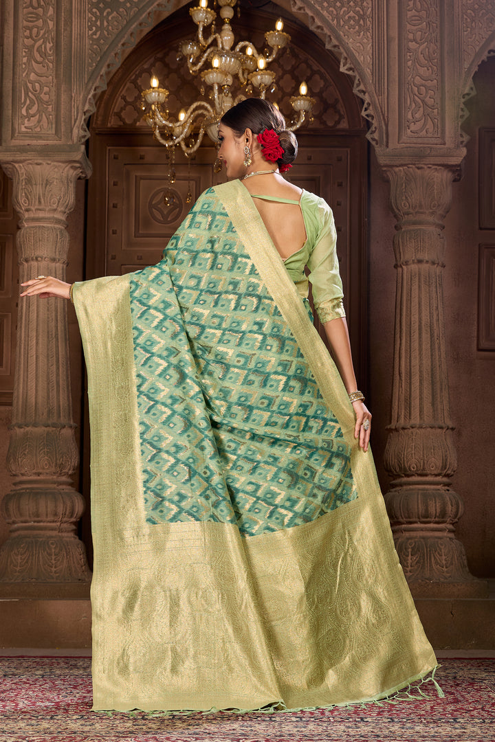 Cool Green Ikat Saree Weavekaari