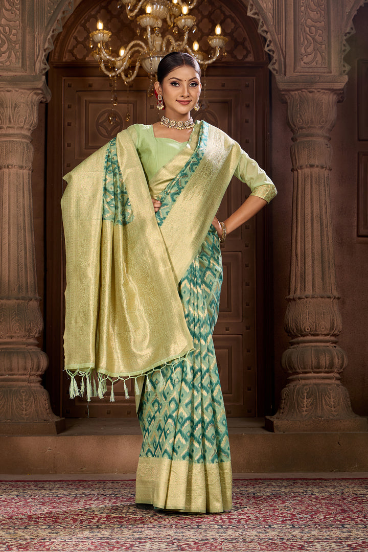 Cool Green Ikat Saree Weavekaari