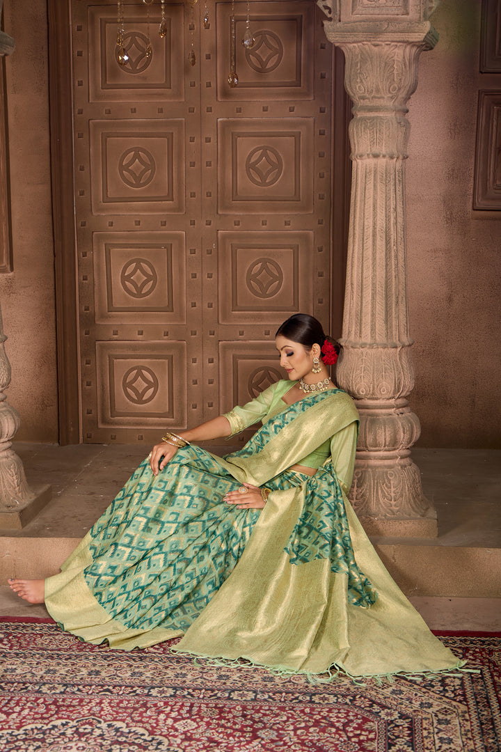 Cool Green Ikat Saree Weavekaari