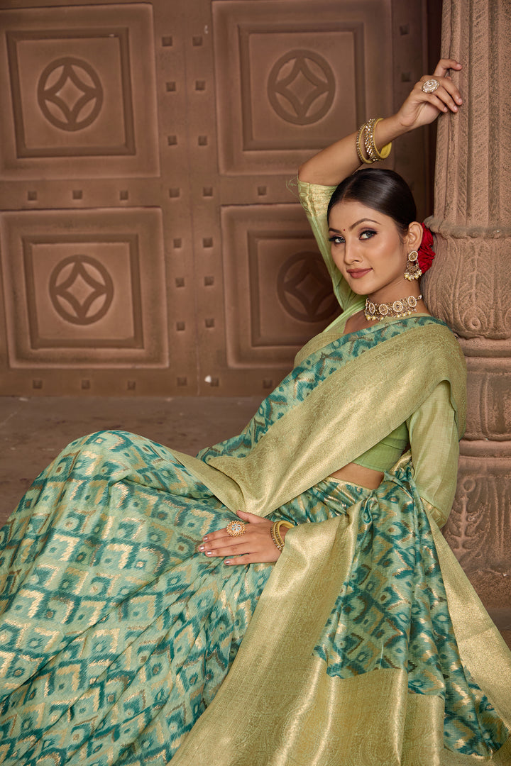 Cool Green Ikat Saree Weavekaari