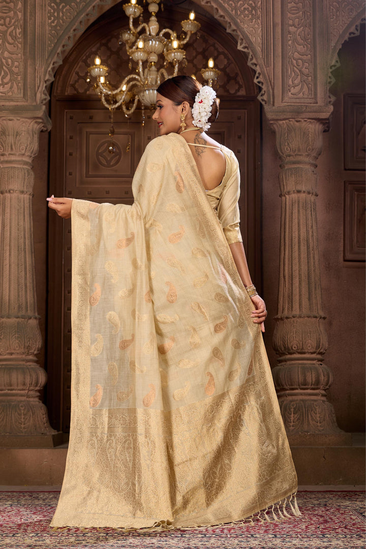 Off White Banarsi Butta Saree Weavekaari