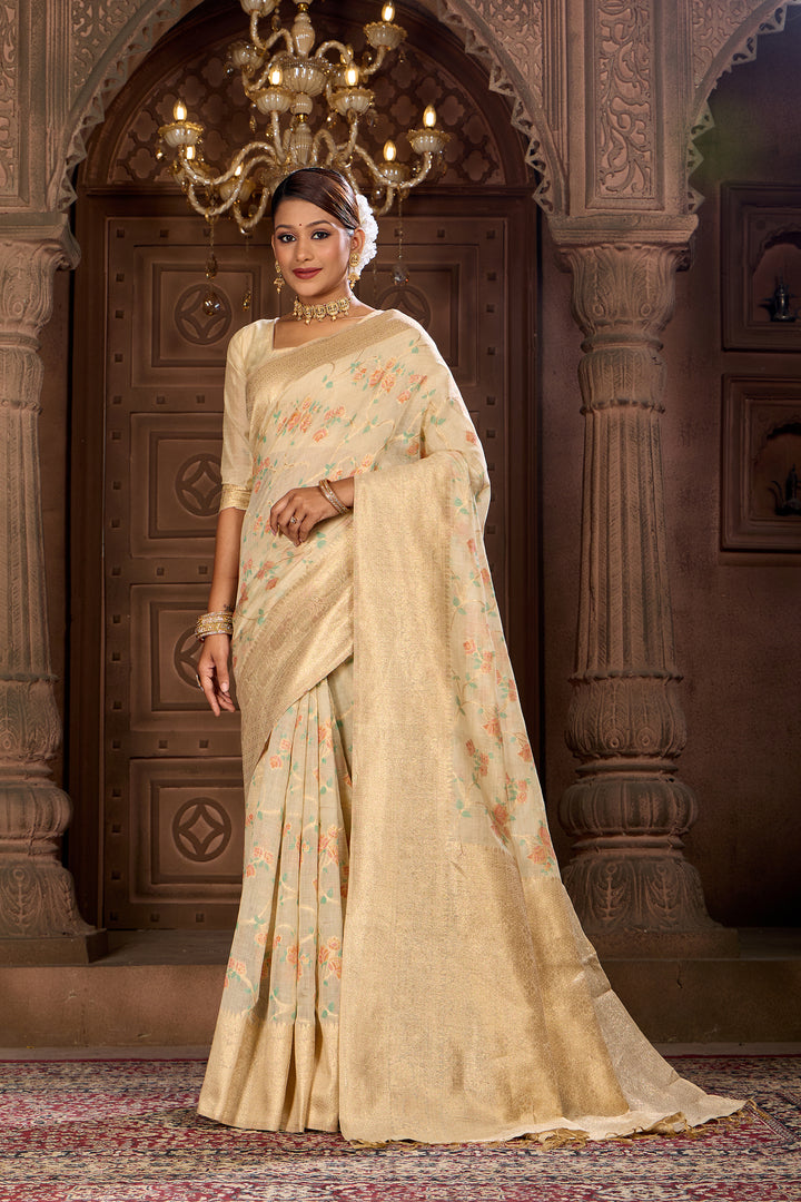 Off White Meenakari Chanderi Saree Weavekaari